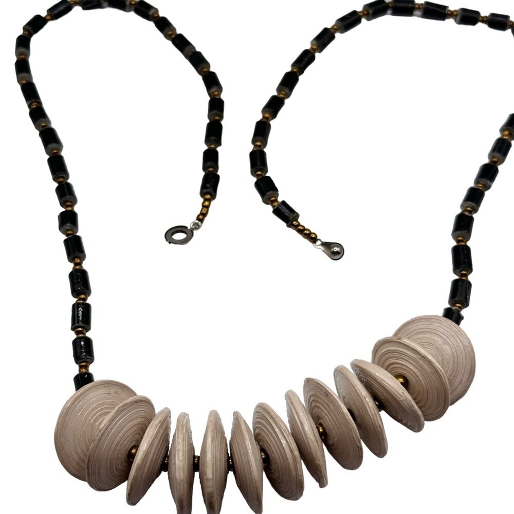 Boho Chic Teng Yue Necklace Paper Rolled Beads Chunky Statement Handmade Spring